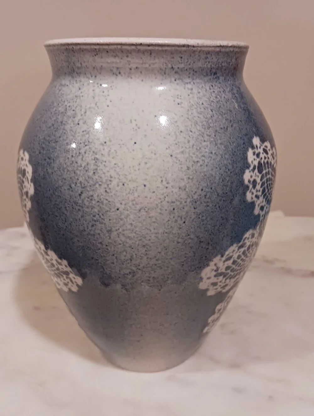 Lace Doily Studio Art Pottery Steve Williams Speckled Country Blue